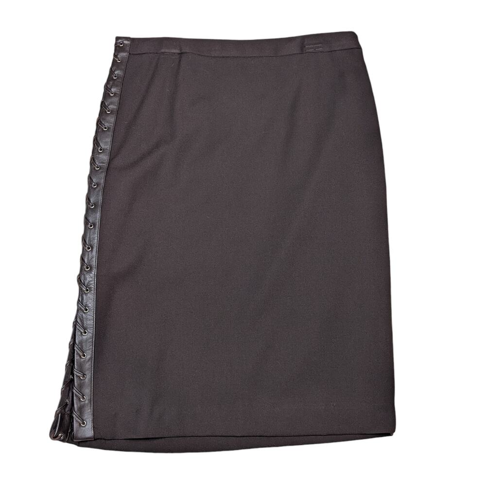 BCBGMaxAzria Leather Trim Knee Length Pencil Skirt Brown Size 6